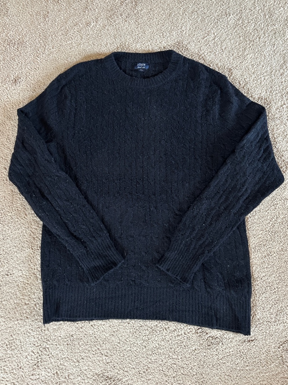 J. Crew Factory Black Cable Knit Crewneck Sweater